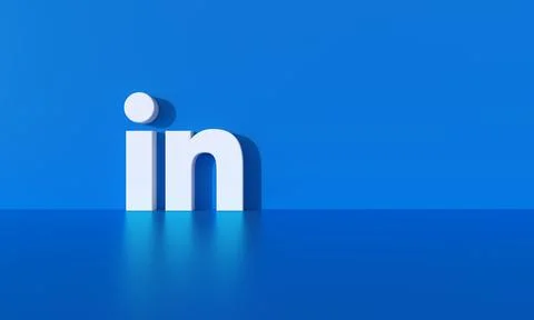 Linkedin logo on blue wall background with hard shadow and space for text and Stock Illustration