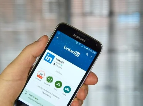 Linkedin mobile application on a cell phone. Fotos Stock