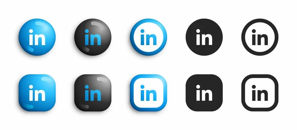 Linkedin Modern 3D And Flat Icons Set Vector Stock Illustration