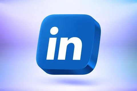 Linkedin social platform button on vivid background. Vector 3d editorial il.. Stock Illustration
