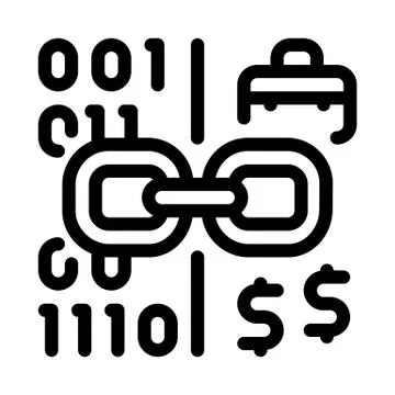 Linking binary code to money icon vector outline illustration Stock Illustration