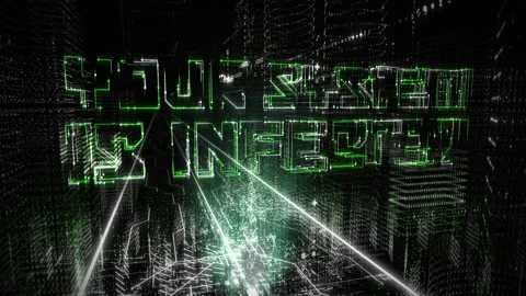 Linking online data to create a hologram Your System is Infected on a computer Stock Footage 206091314
