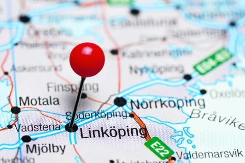 Linkoping pinned on a map of Sweden Foto stock