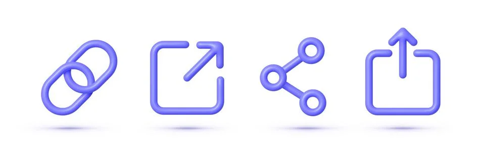 Links 3d set on white background. Link, share link, external link icon set 3d Stock Illustration