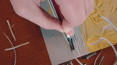 Lino Block Carving Overhead Tracking Video stock 132442161