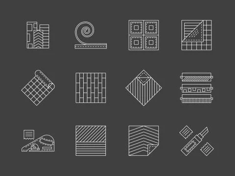 Linoleum flooring white line vector icons set Ilustración de archivo