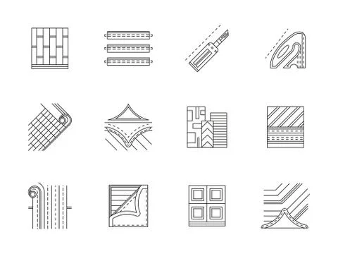Linoleum service flat line vector icons set Stock Illustration