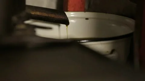 Linseed oil production. Machine for squeezing oil from flaxseed Stock Footage 146646367