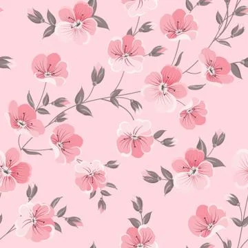 Linum seamless pattern for fabric swatches. Pattern with red flowers and small Illustrazione stock