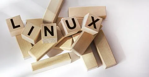 LINUX - abbreviated word on cubes on white background 스톡 사진
