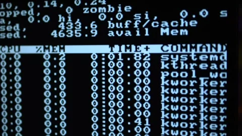 Linux system process monitoring terminal display 库存影片 332987233