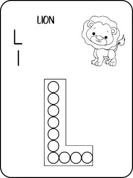 Lion abc animals dot markers activity Pages Stock Illustration