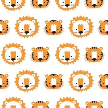 Lion and tiger pattern on white background Illustrazione stock