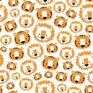 Lion and tiger pattern on white background Stock Illustration