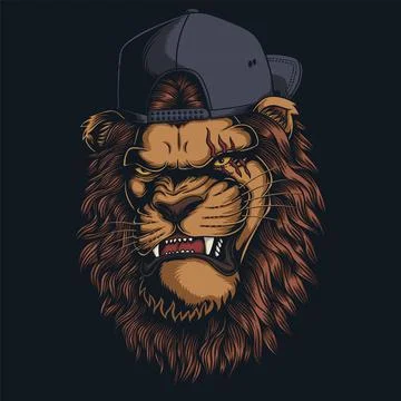 Lion angry wearing backwards hat vector illustration Stock Illustration