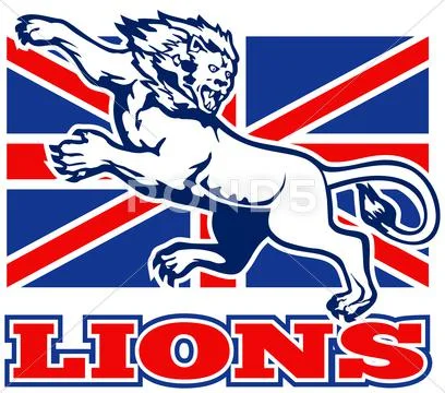 Lion attacking gb british union jack flag Stock Illustration