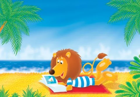 Lion on a beach Stock Illustration