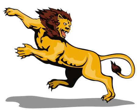 Lion big cat attacking retro. Stock Illustration