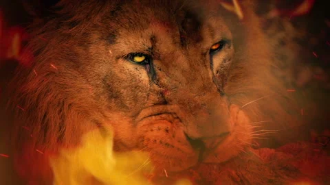 Lion Biting Meat In Fire Closeup Stock Footage 156973925