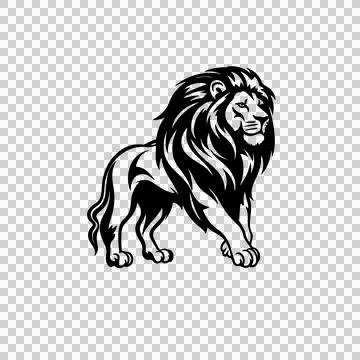 Lion Black Standing Profile mane legs tail Stock Illustration