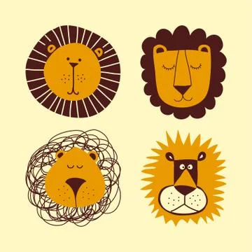 Lion bundle set - funny vector character drawing. Stock Illustration
