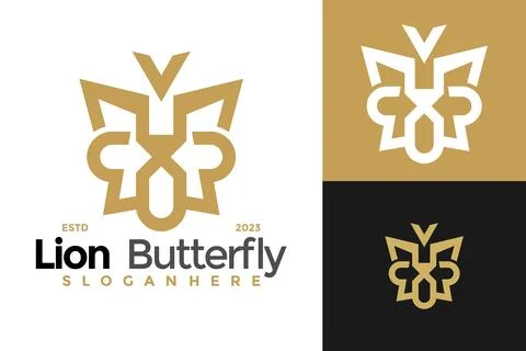 Lion Butterfly Logo design vector symbol icon illustration Stock Illustration
