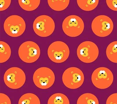 Lion cartoon pattern seamless. Leo muzzle background. Baby cloth texture Stock Illustration