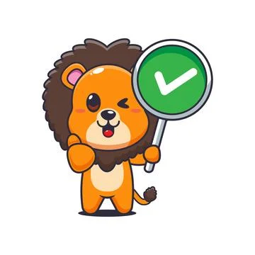 Lion cartoon vector illustration with correct sign Illustrazione stock