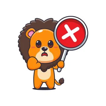 Lion cartoon vector illustration with wrong sign Stock Illustration