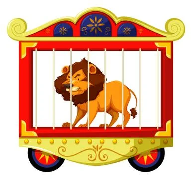 Lion in circus cage Stock Illustration