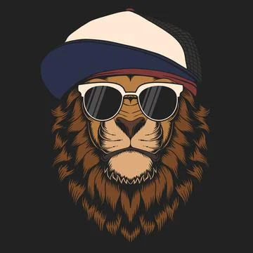 Lion cool hat eyeglasses vector illustration Stock Illustration