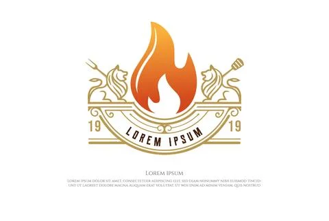Lion Crest with Fire Flame Badge Emblem Logo Design Vector Stock Illustration