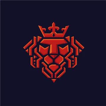 Lion with crown geometric tech vector Stock Illustration