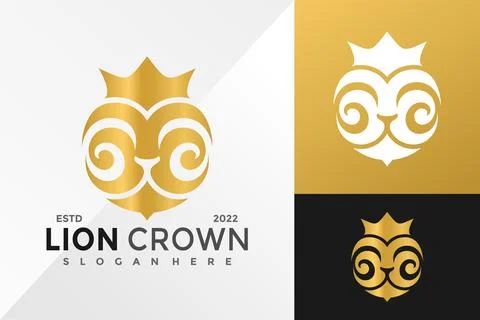 Lion Crown Logo Design Vector illustration template Иллюстрация