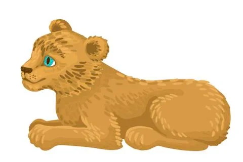 Lion cub lie. Vector flat cartoon style illustration Illustrazione stock