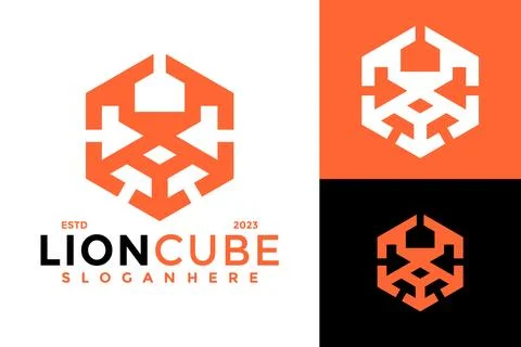 Lion Cube Logo design vector symbol icon illustration Stock Illustration