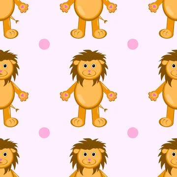 Lion cute seamless pattern, vector illustration background, animal cartoon Illustrazione stock
