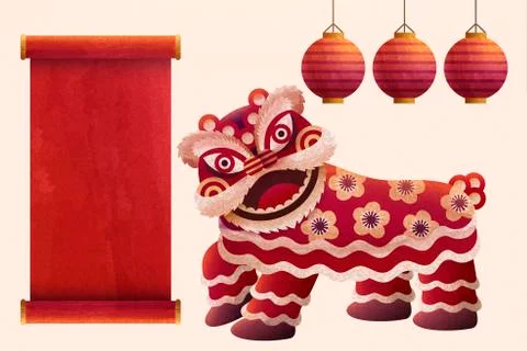 Lion dance design elements Stock Illustration