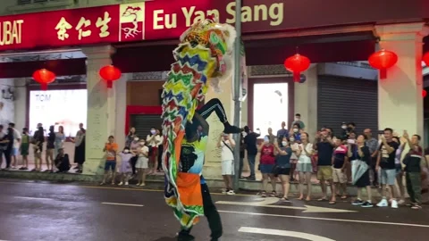 Lion Dance performance in George Town, Penang, Malaysia 4K Stock Footage 260222535