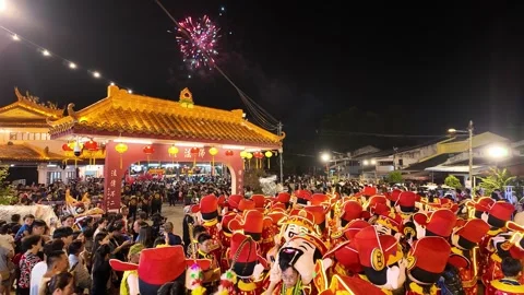 Lion Dance Performance at Seng Fatt Temple During Kampar Deity Celebration Stock Footage 345444500