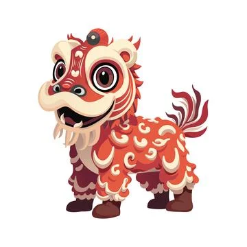 Lion Dance Side Profile Mascot Design on White Background Stock Illustration