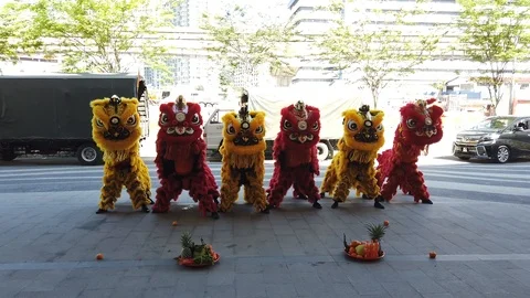 Lion Dance Troop Chinese New Year Celebration 動画素材 112729068