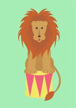 Lion on the drum Stock Illustration