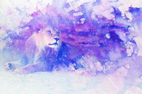 Lion face and graphic effect. Computer collage. Marble effect. Stock-Illustration