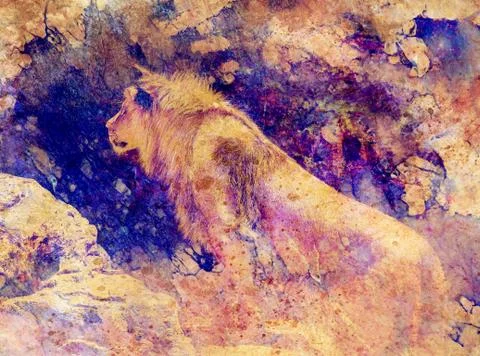 Lion face and graphic effect. Computer collage. Marble effect. Stock-Illustration