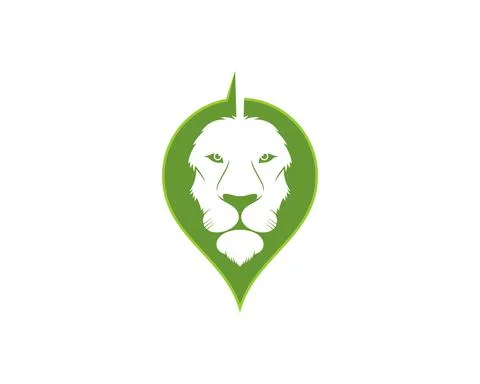 Lion face inside the green leaf logo Illustrazione stock