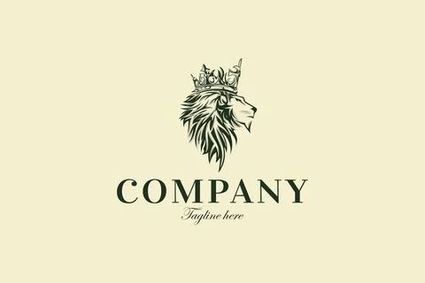 Lion face logo with crown on head illustration Stock Illustration
