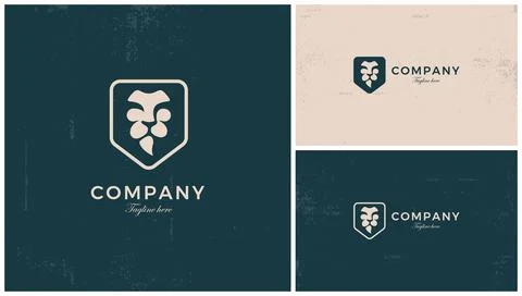Lion face logo inside minimalistic shield Stock Illustration