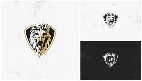Lion face logo on shield Stock Illustration