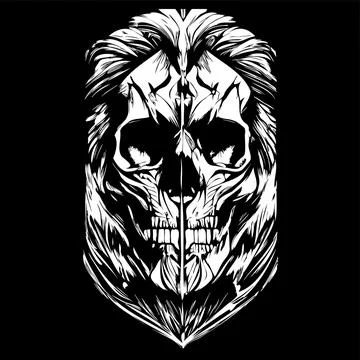 Lion face vector hand drawn clip art black and white Stock Illustration